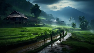 清新护眼雨中小屋