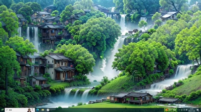 4K高山瀑布古镇