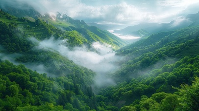 绿色护眼云雾缭绕峡谷