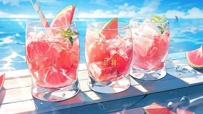 4K冰爽清凉夏日西瓜汁