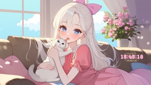 可爱女孩与猫
