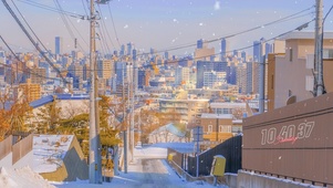 4K唯美治愈日系城市雪景