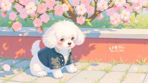 桃花树下狗狗