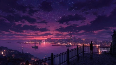 傍晚沿海城市夕阳