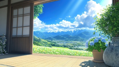 护眼午后户外村落蓝天