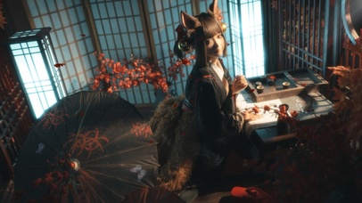 枫叶下的美少女