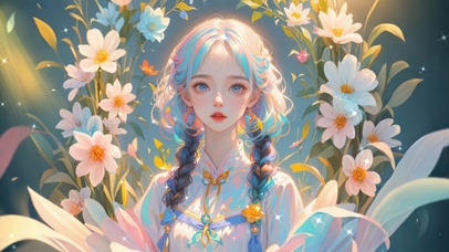 4K 明媚花前少女