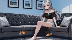 沙发银发长腿黑衣美女4k