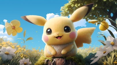 花丛中的可爱比卡丘
