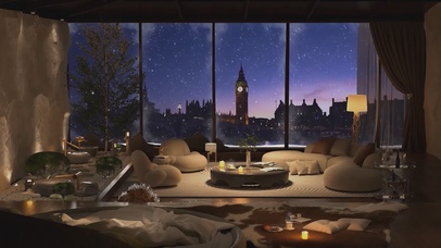 4K唯美治愈雪夜城市房间