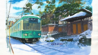 4K冬季庭院电车经过