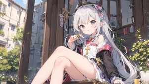 屋边白发少女