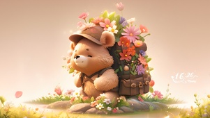 花朵书包小熊