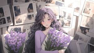 怀旧风捧花少女