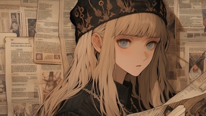 旧报纸少女