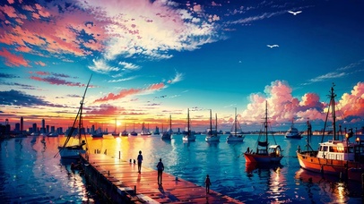 傍晚港口风光
