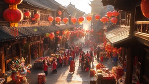喜庆红灯笼新年热闹街道