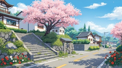 唯美樱花乡村街道