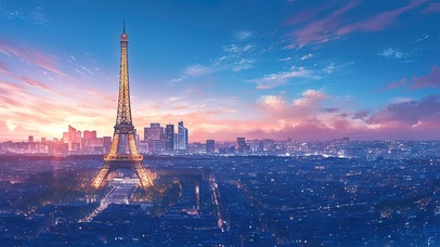 傍晚的巴黎都市风光