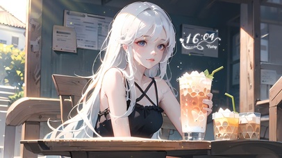 夏日喝冷饮少女