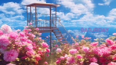 治愈蓝天白云花海