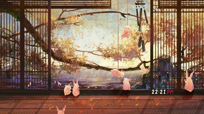 4K唯美古风庭院小兔子