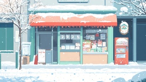唯美雪中街道小店
