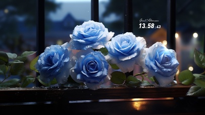 窗边蓝色妖姬玫瑰