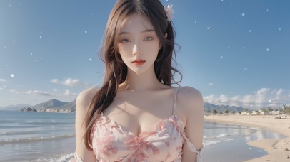 【4K】互动，海边吊带裙美女