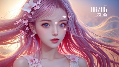 粉色长发甜美女孩