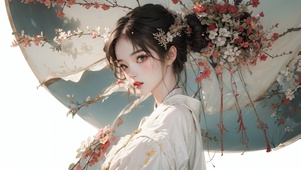 撑伞接落花