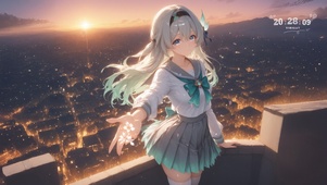 唯美夕阳天台少女