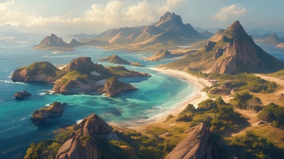 日落崎岖海岛海岸线