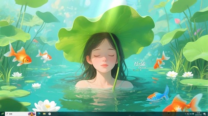  清新荷叶锦鲤女孩