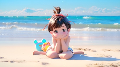 可爱的沙滩小女孩