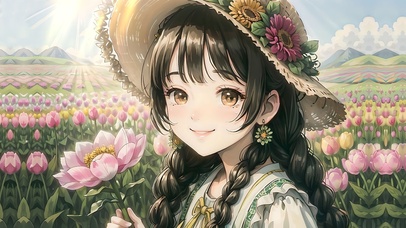 郁金香花海少女