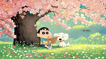 春天樱花树下小新