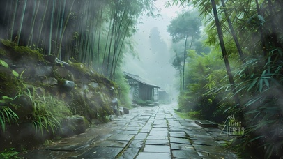 雨天竹林景色
