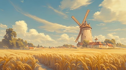 风车与金色麦田