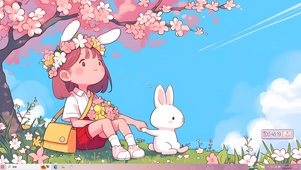 森林阳光兔兔女孩
