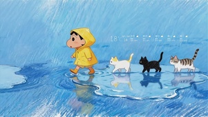 小新和猫咪雨天漫步