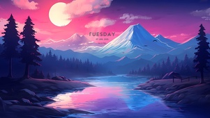 晚霞雪山河流
