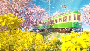 4K樱花列车日系唯美治愈风景