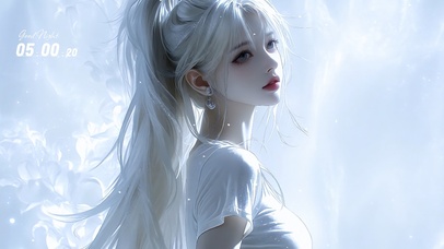 逆光白发马尾女孩