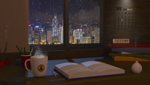 雨天夜晚安静学习房间