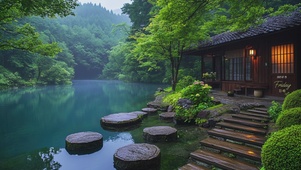 森林溪边小屋