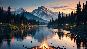 湖边篝火