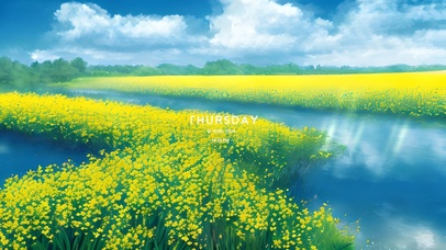 4k唯美河流油菜花