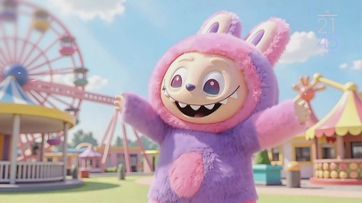 在游乐园开心跳舞的拉布布