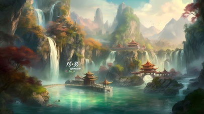 绿色国风山水飞鸟